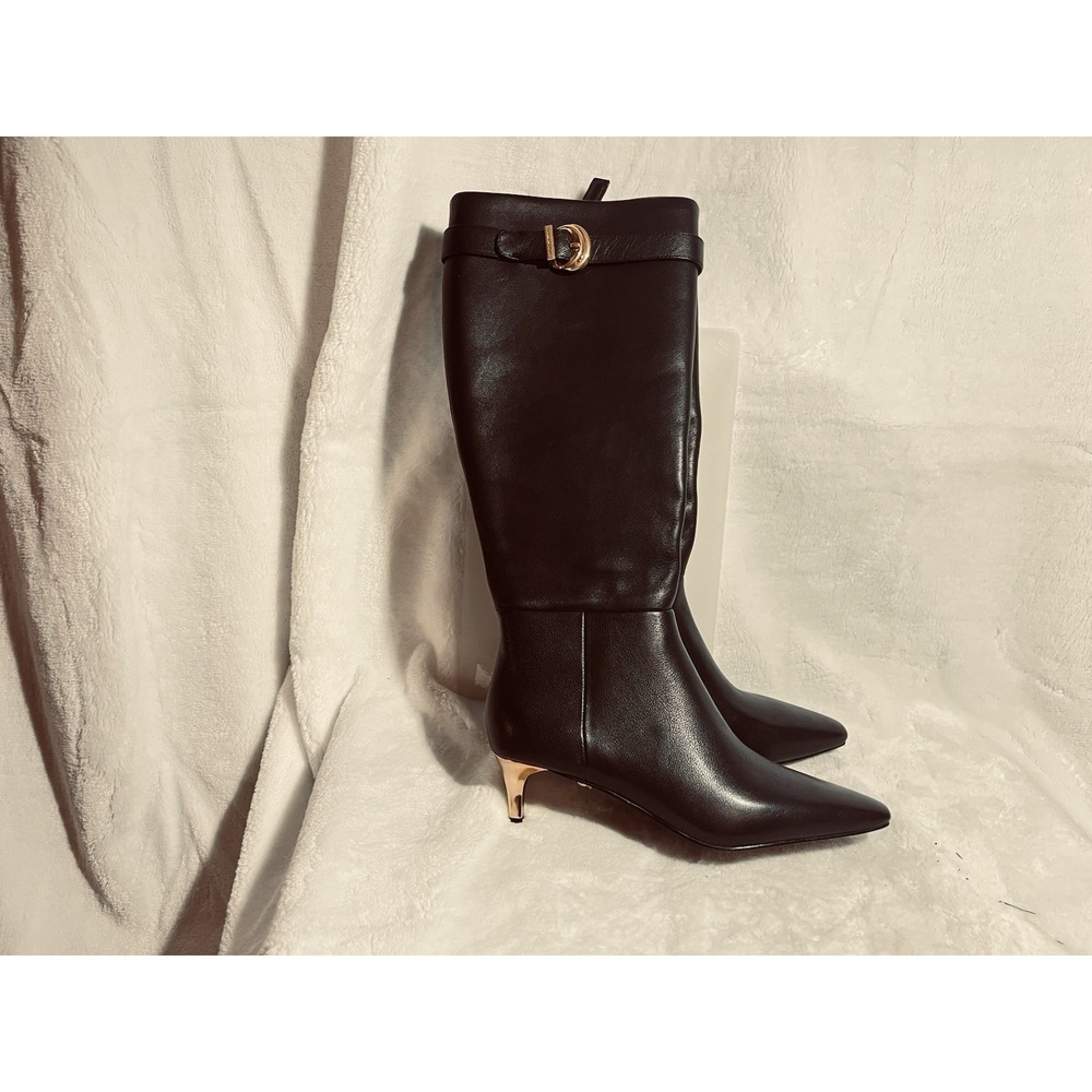 Donna Karan Knee‑High Black Boots Gold Accented Heel Women's Size 5M– MSRP $275